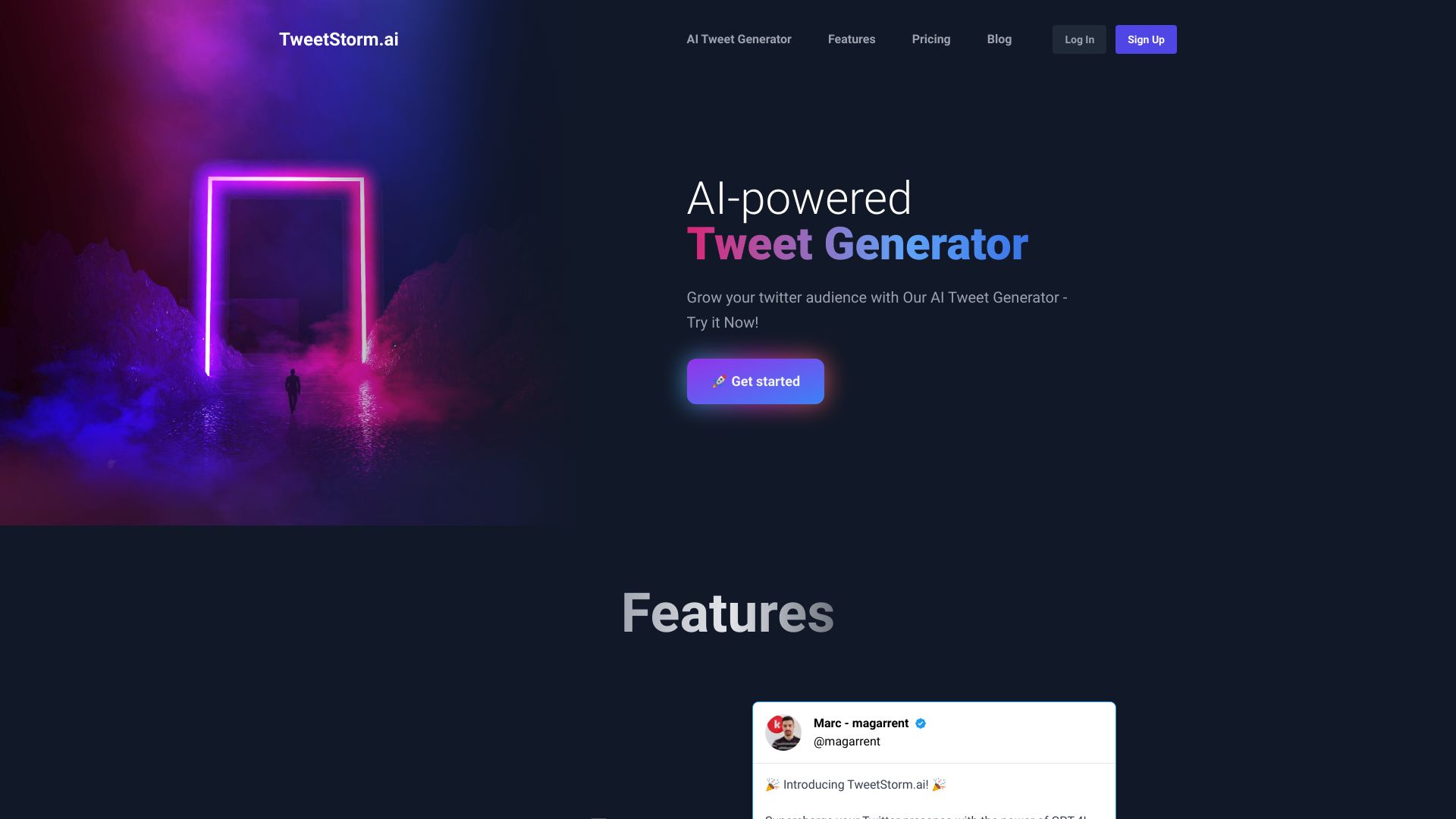 TweetStorm.ai homepage screenshot