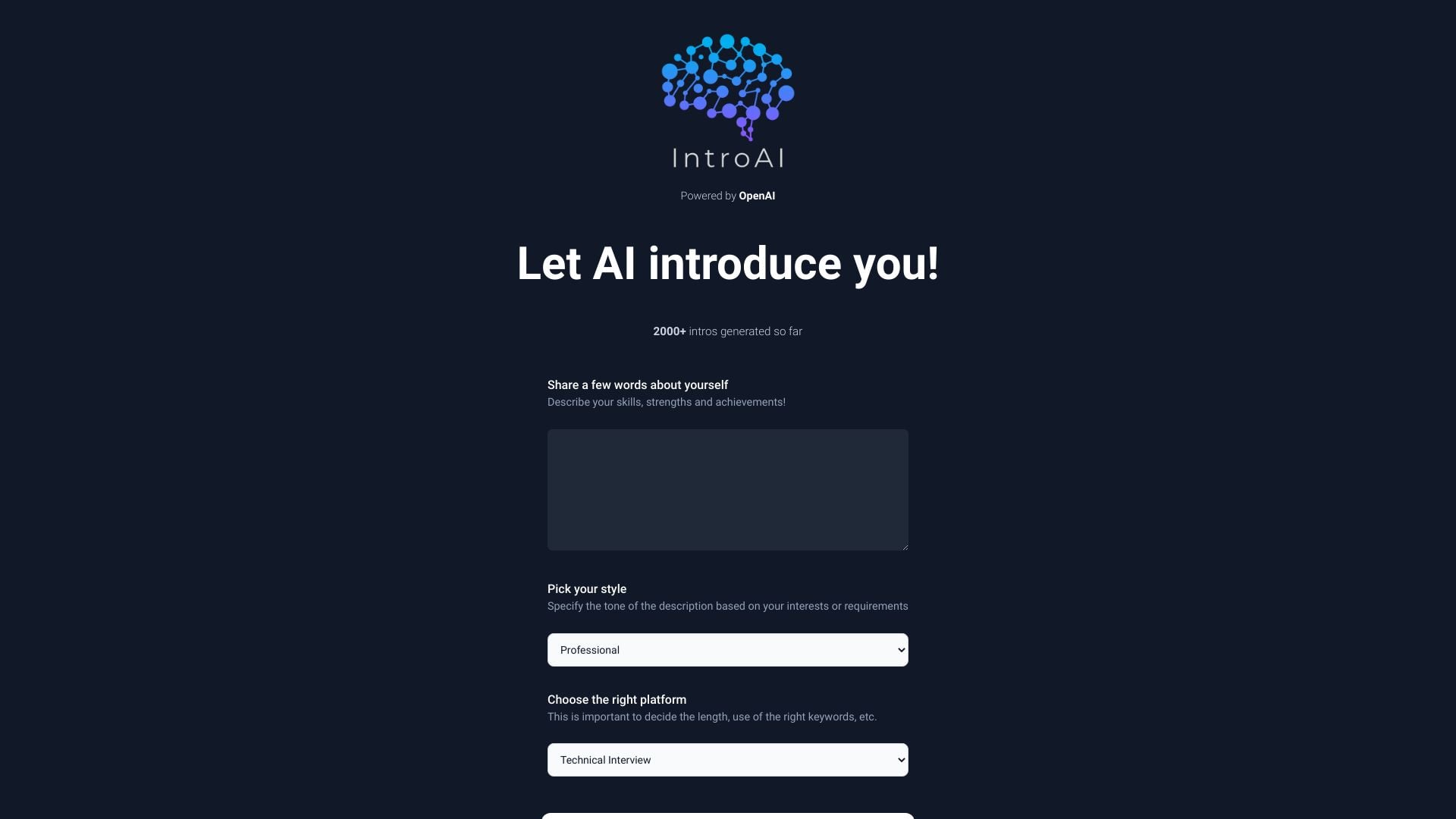 IntroAI homepage screenshot