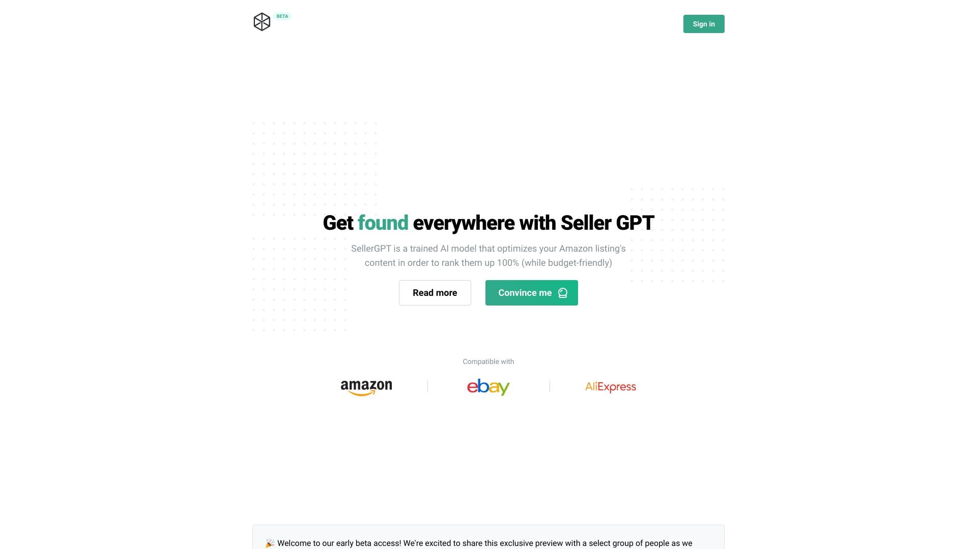 SellerGPT homepage screenshot