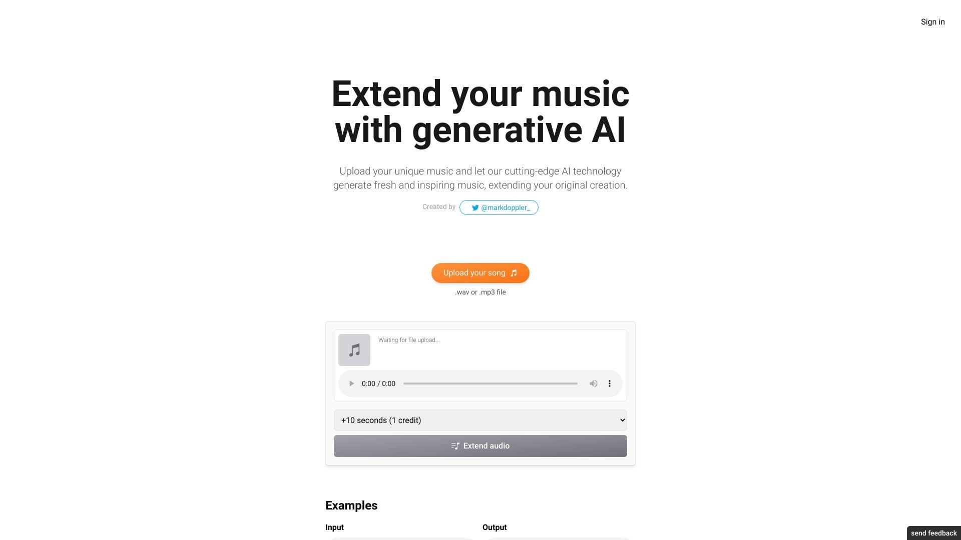 ExtendMusic.AI homepage screenshot