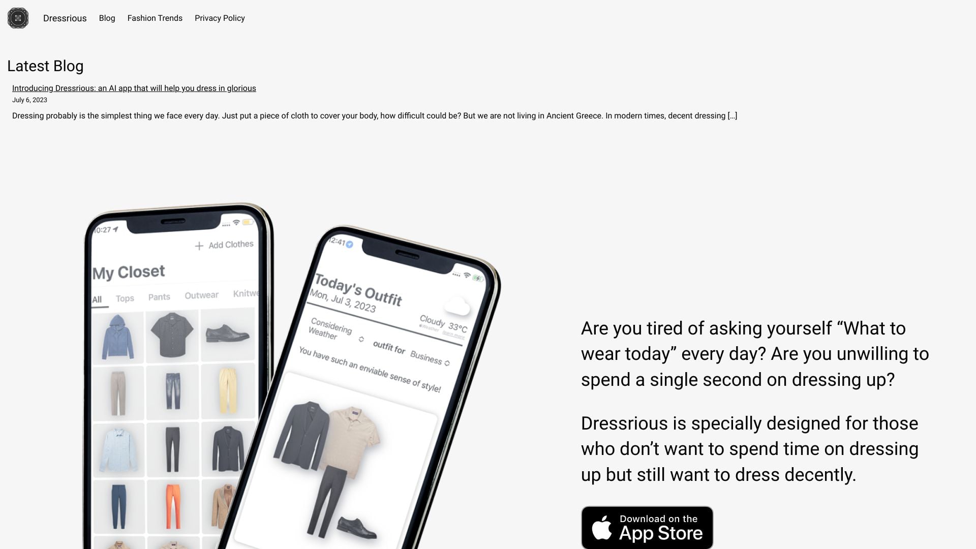 Dressrious homepage screenshot