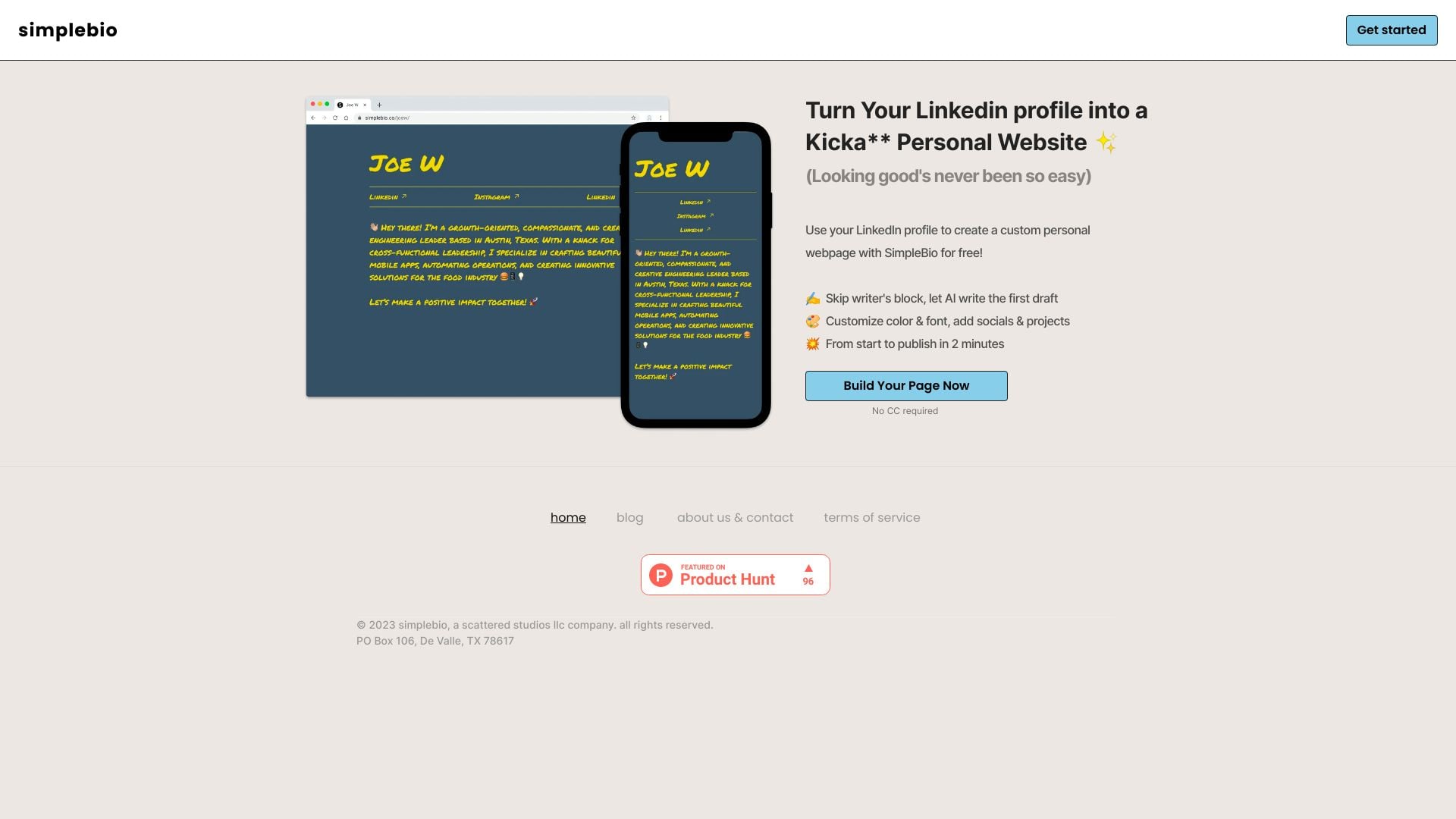 Simplebio homepage screenshot