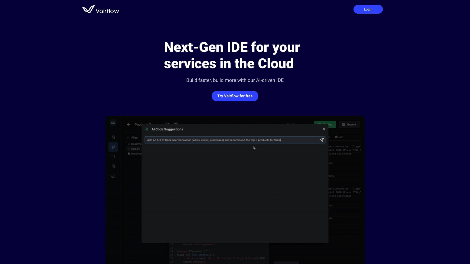 Vairflow homepage screenshot