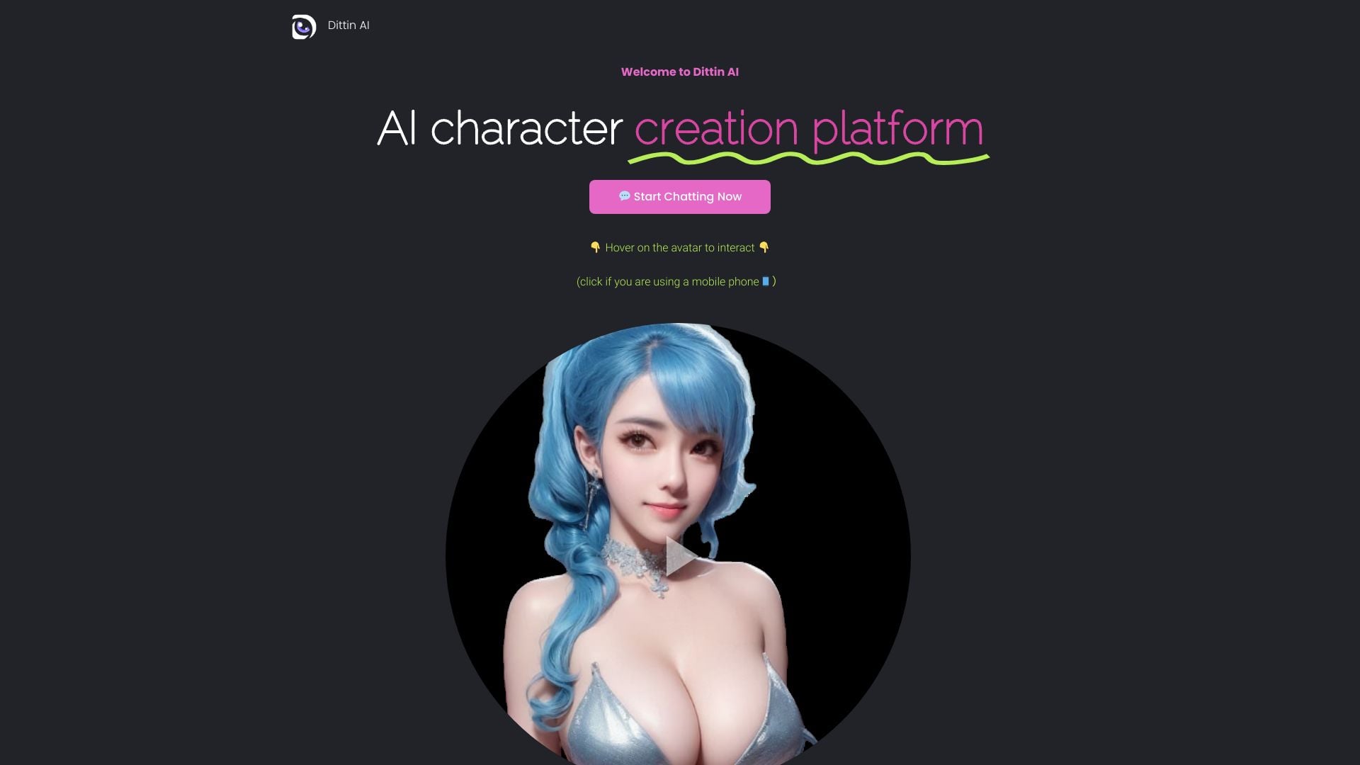 Dittin AI | Alternative to c.ai [NSFW] homepage screenshot