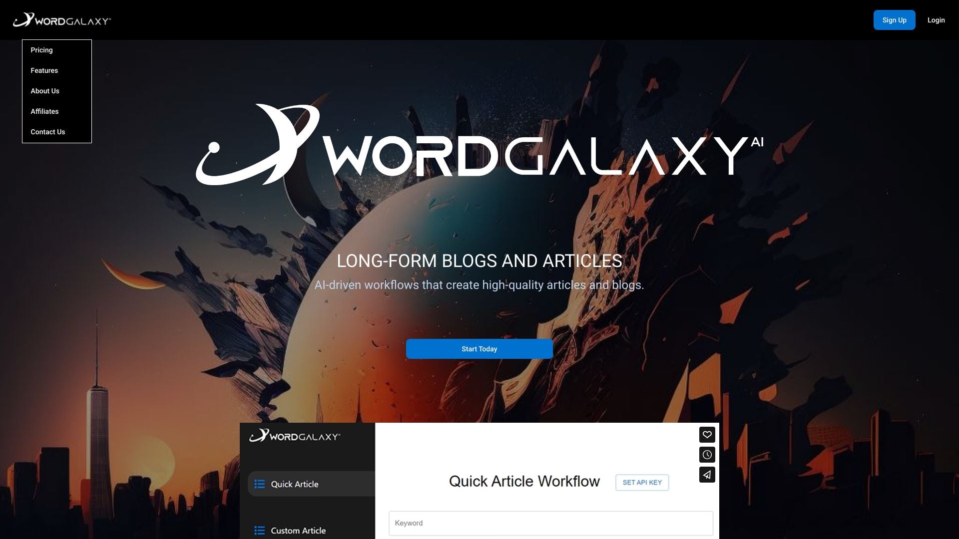 Wordgalaxy homepage screenshot