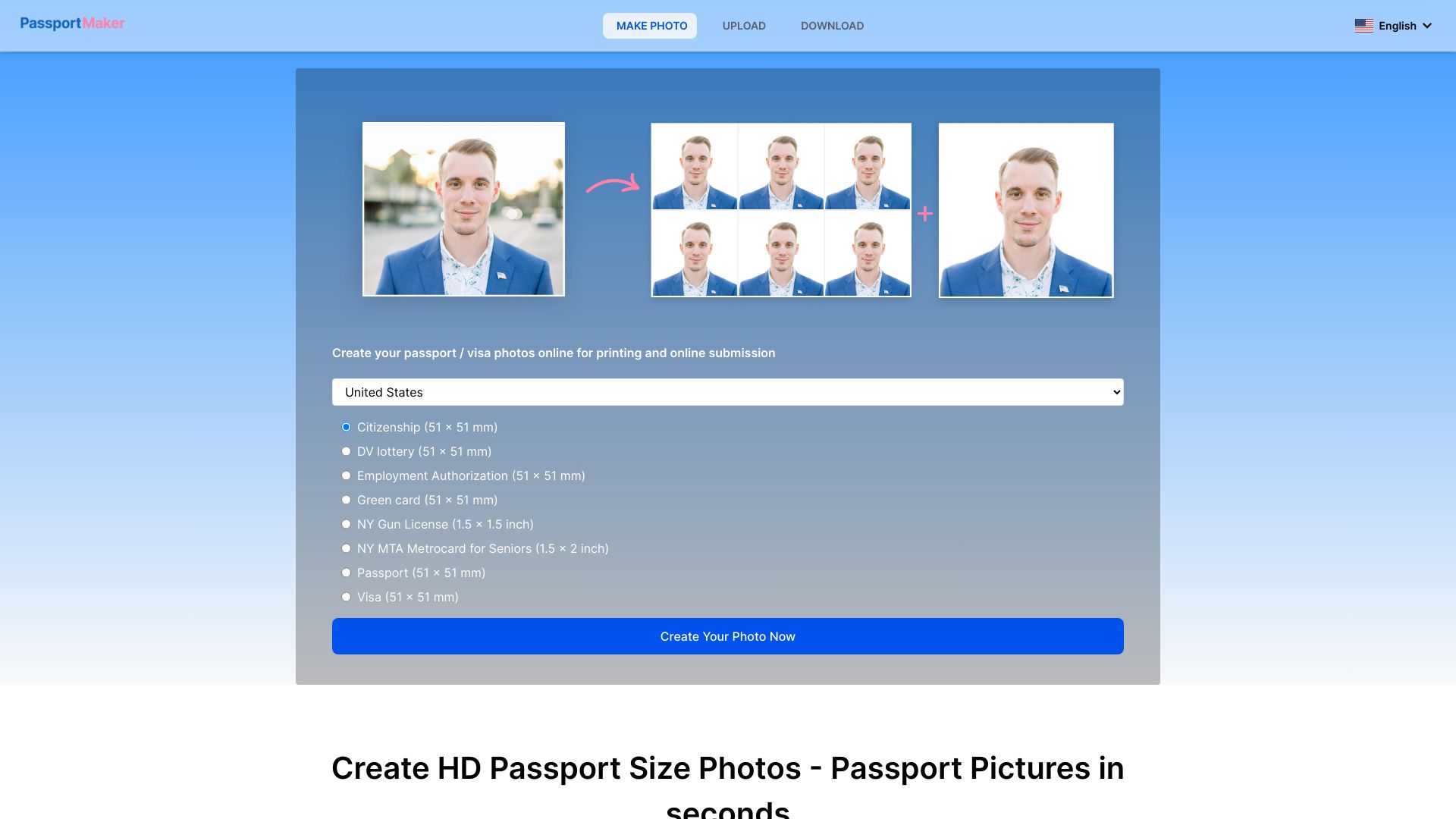 Passport Maker homepage screenshot
