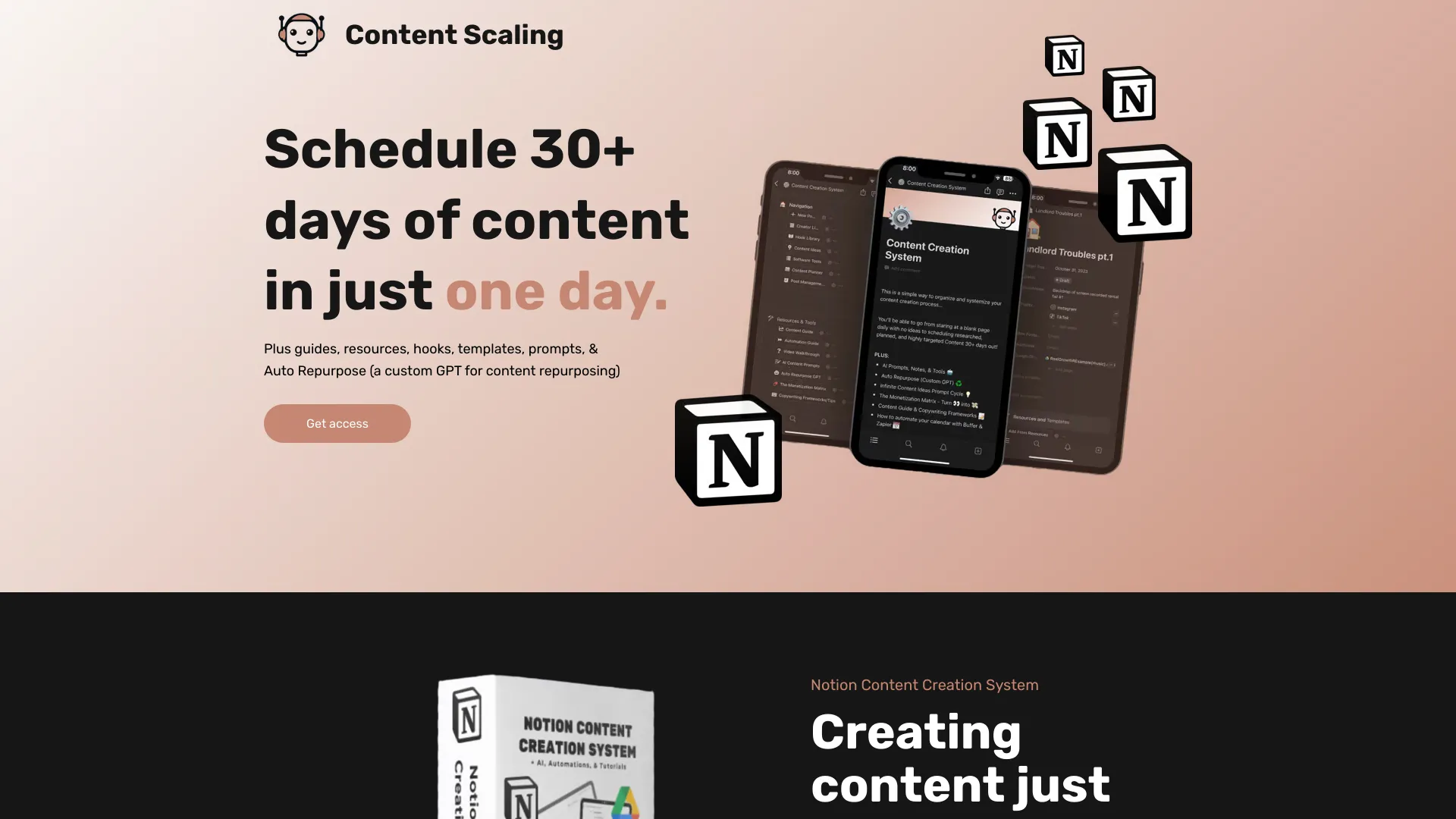 Notion Content Creation System homepage screenshot