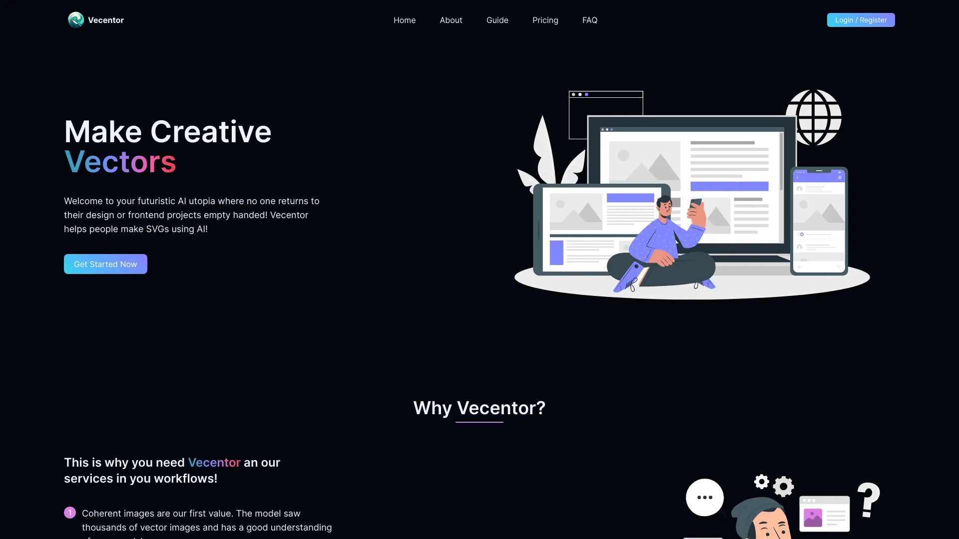 Vecentor homepage screenshot