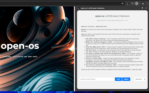 open-os AI Browser Extension homepage screenshot