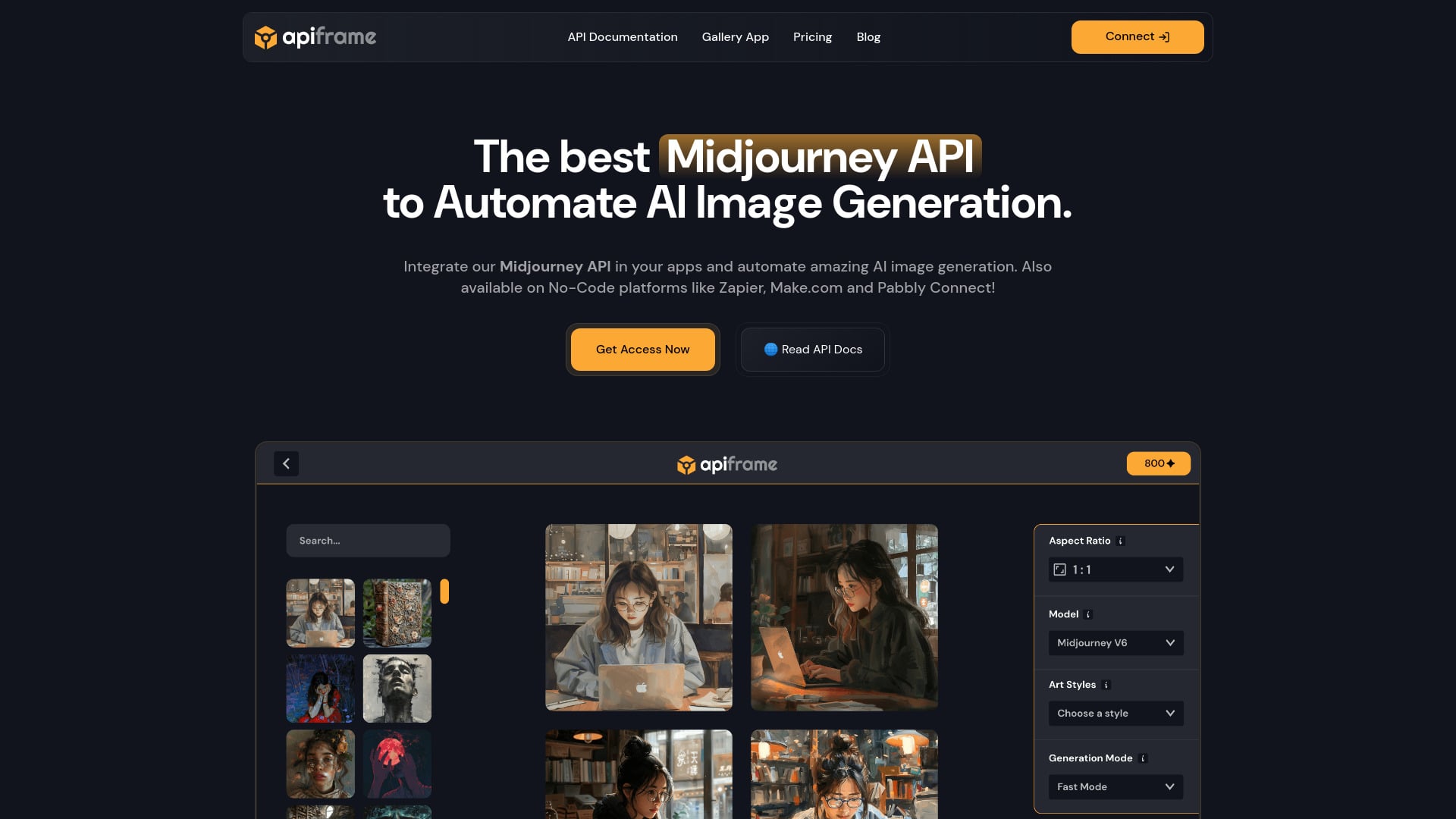 Midjourney API by APIFRAME homepage screenshot