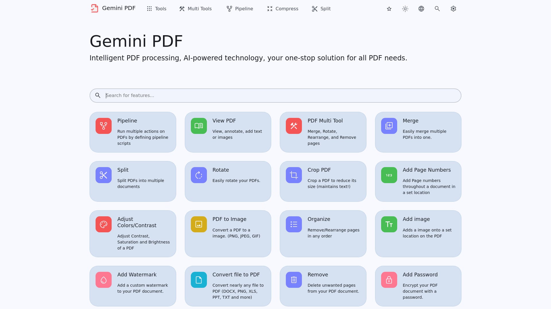 Gemini Pdf homepage screenshot