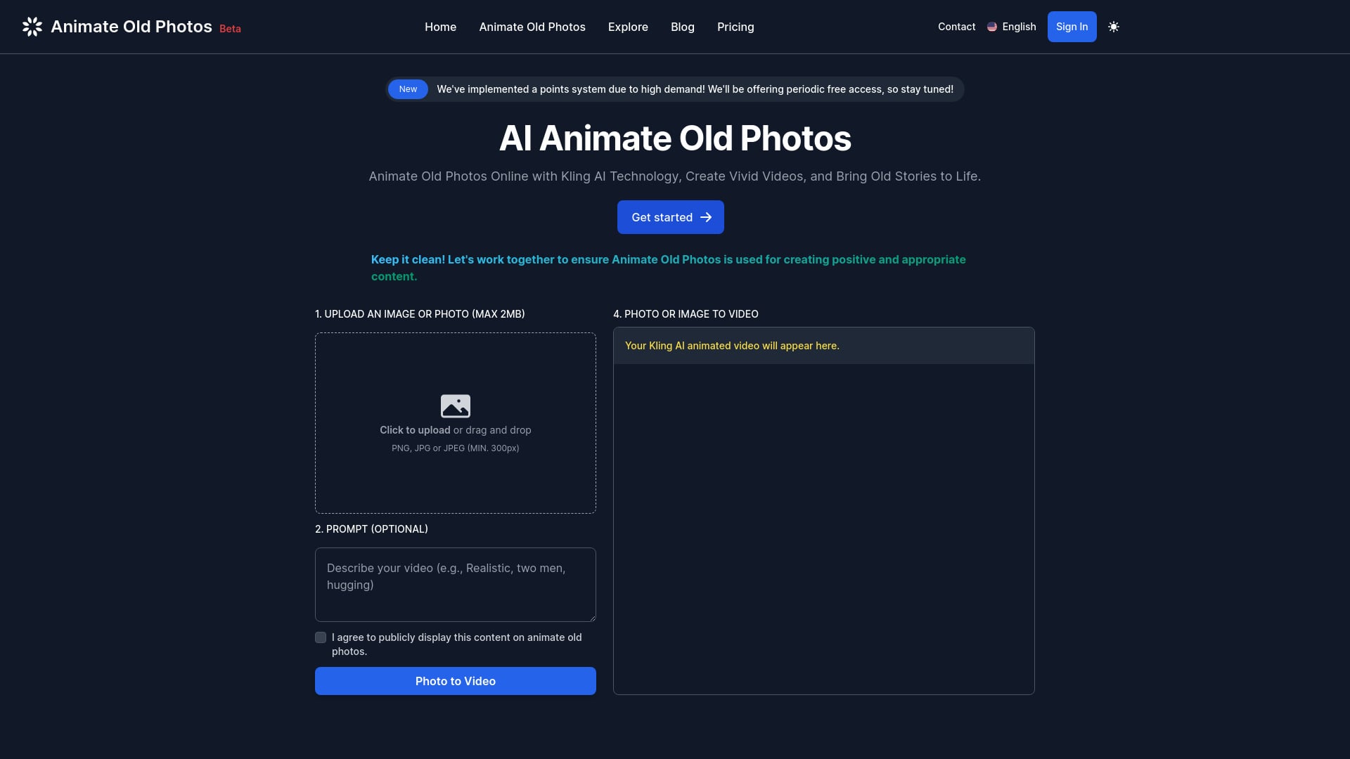 Animate Old Photos homepage screenshot