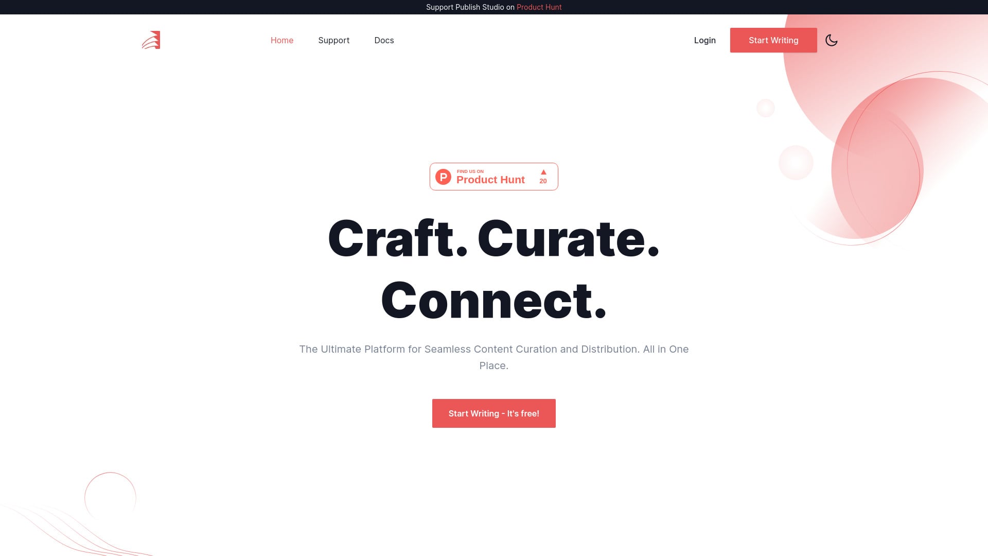 Publish Studio homepage screenshot