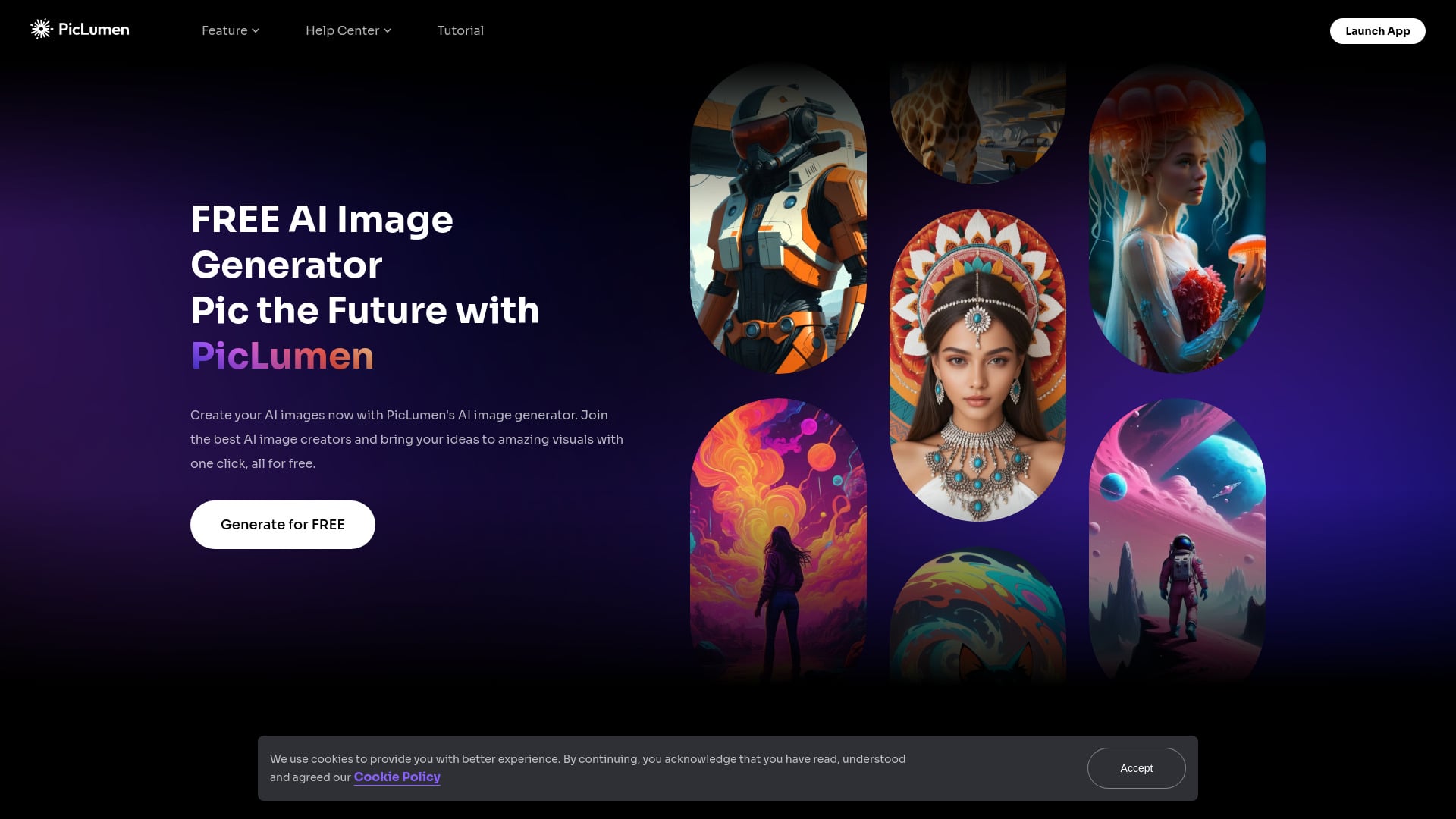 PicLumen AI Image Generator homepage screenshot