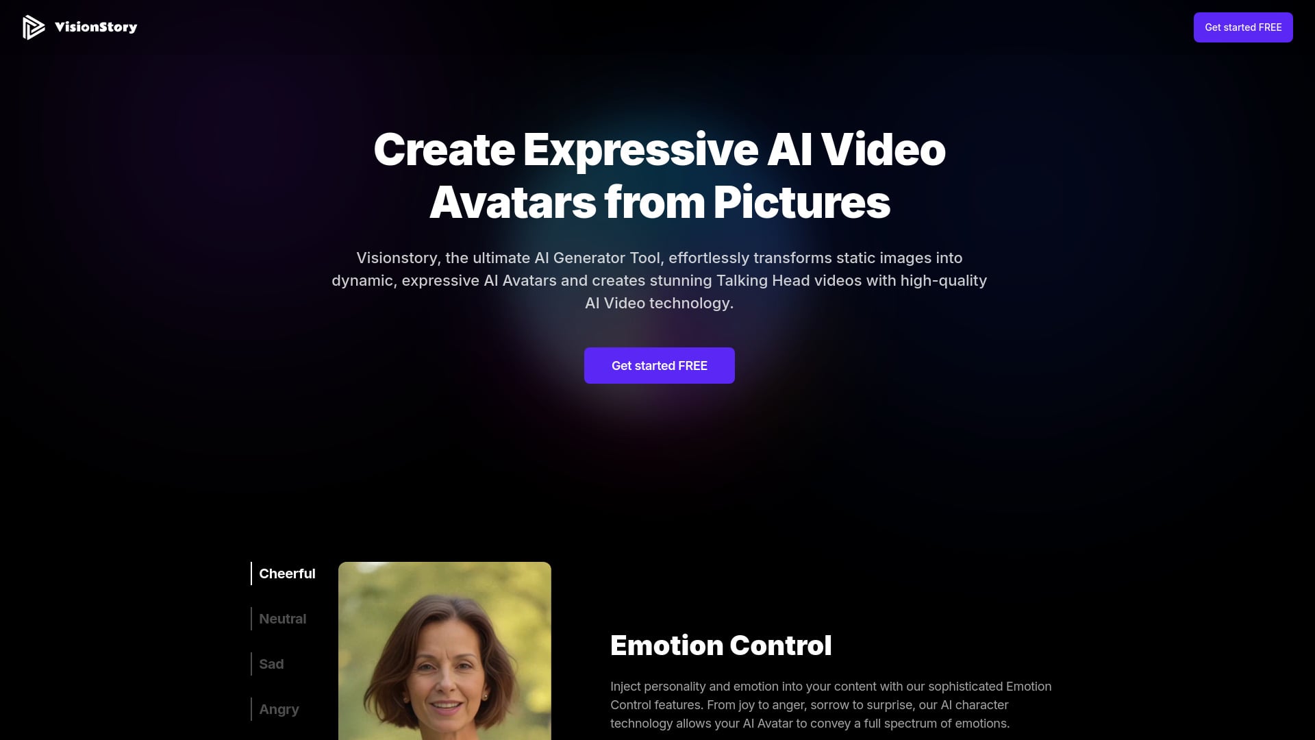 VisionStory AI homepage screenshot