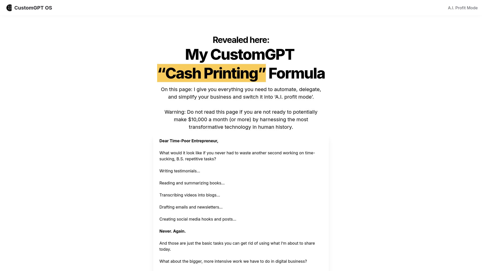 CustomGPT OS homepage screenshot