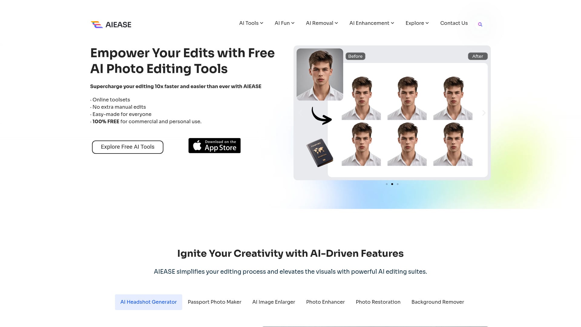 AI Ease AI Photo Editor homepage screenshot