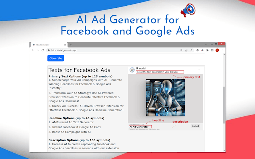 AI Ad Generator homepage screenshot