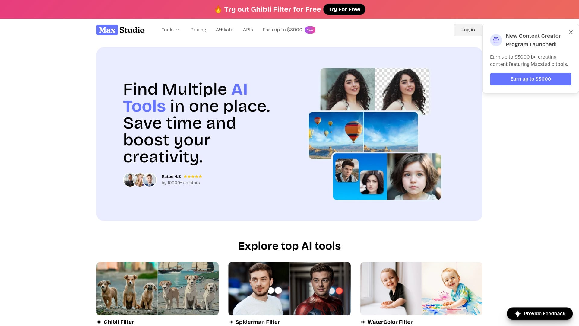 Max Studio AI homepage screenshot