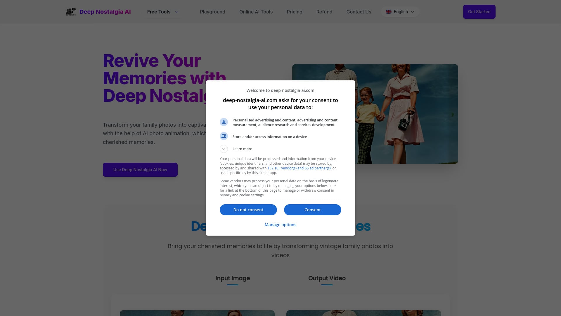 Deep Nostalgia AI COM homepage screenshot