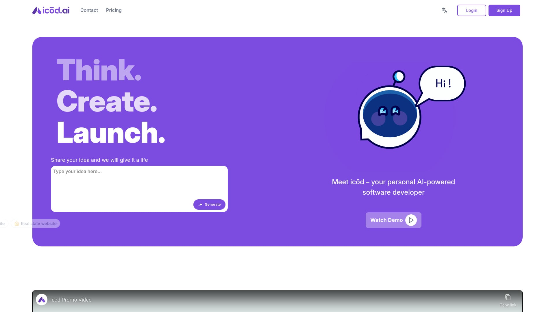 icōd.ai homepage screenshot