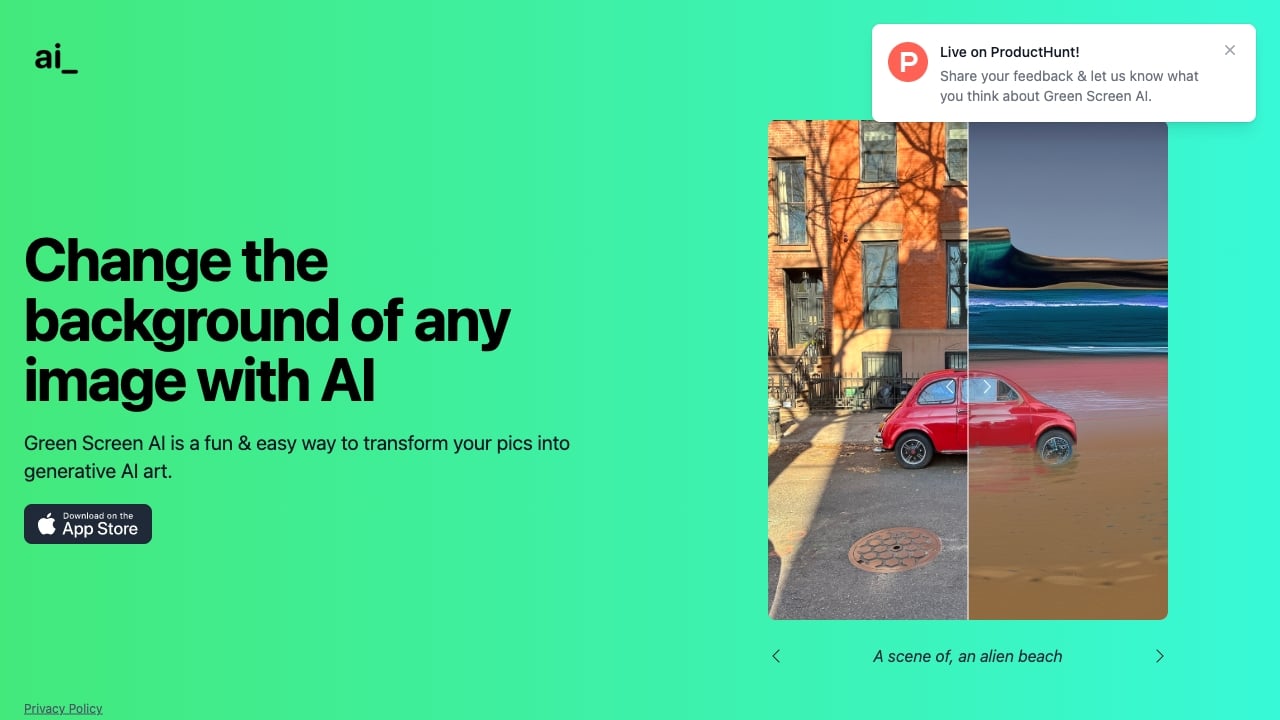 Green Screen AI homepage screenshot