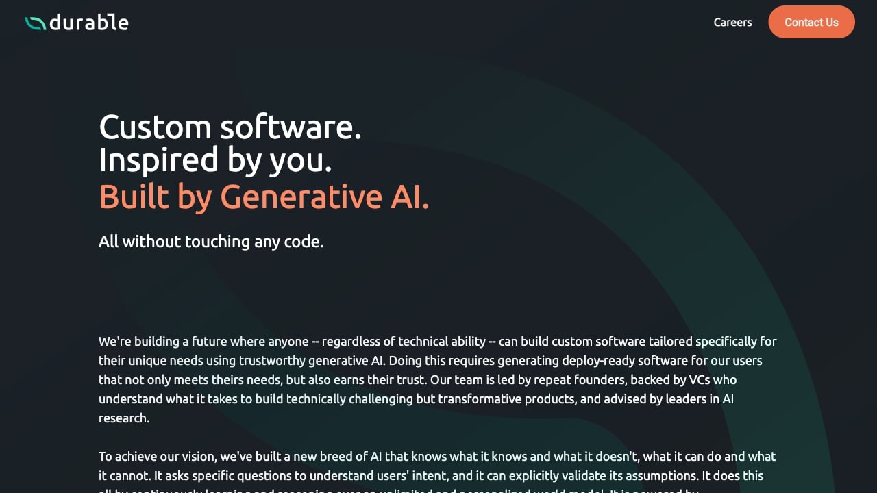 Durable AI homepage screenshot