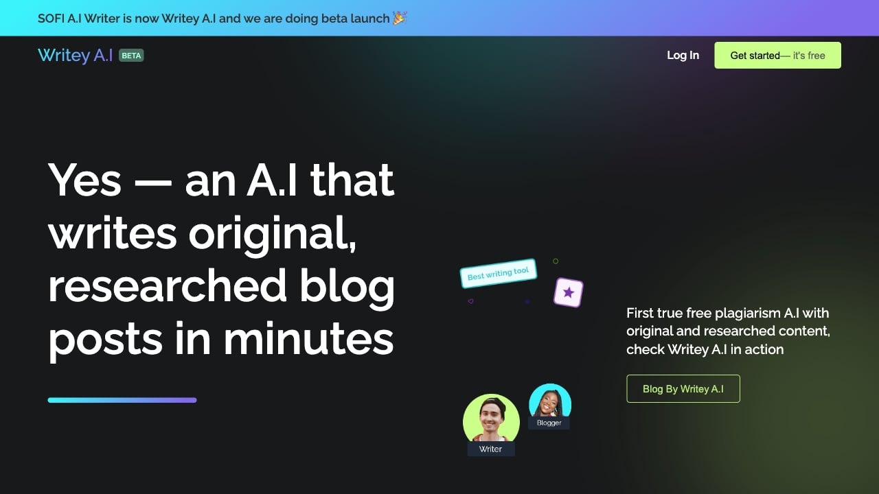 Writey AI homepage screenshot