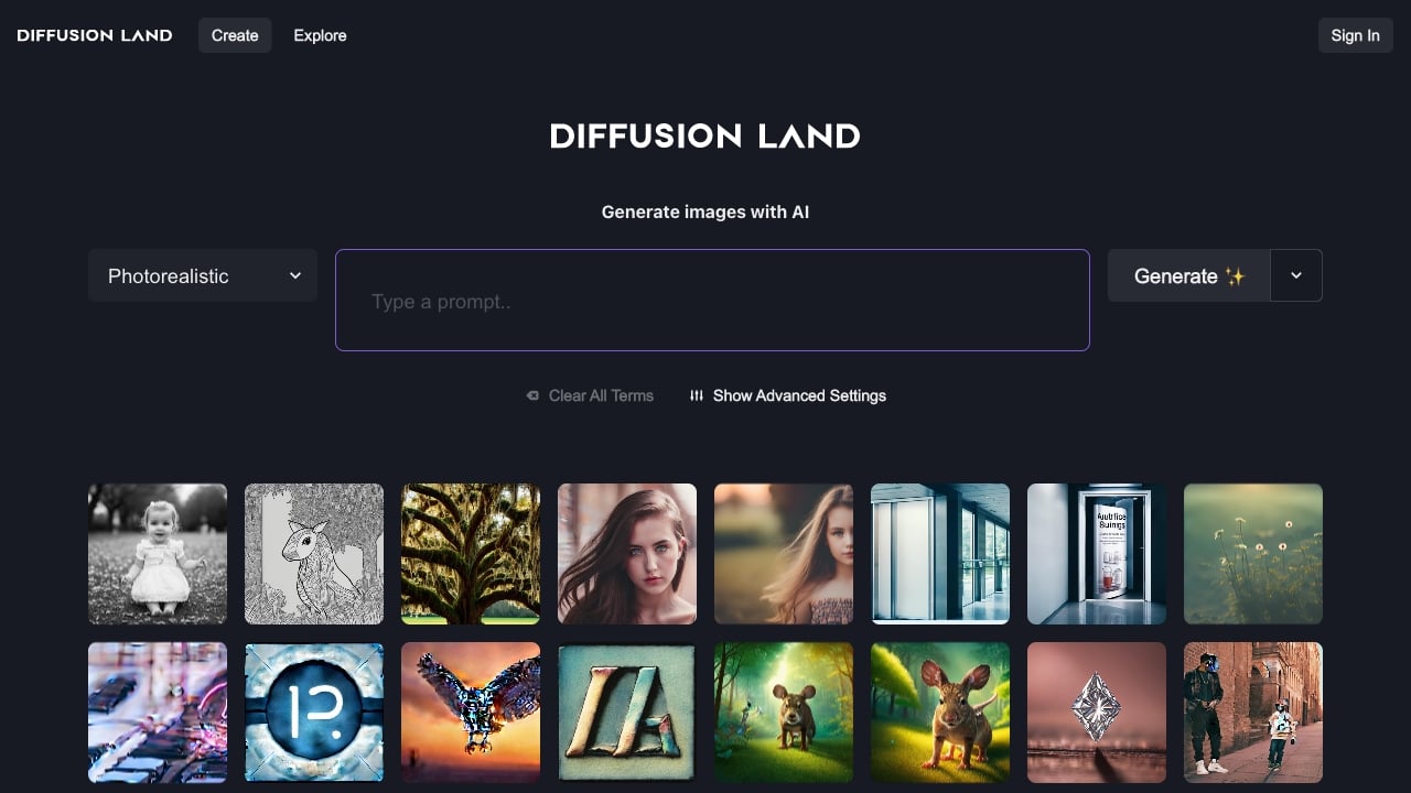 Diffusion Land homepage screenshot