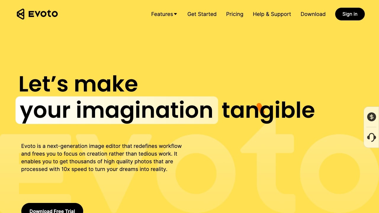 Evoto AI homepage screenshot